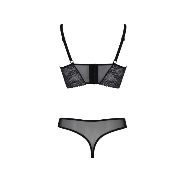 Комплект Passion DROSERA SET black, L/XL, сетка+кружево, бюстье и трусики танга, Passion (Польша) - IntimLand