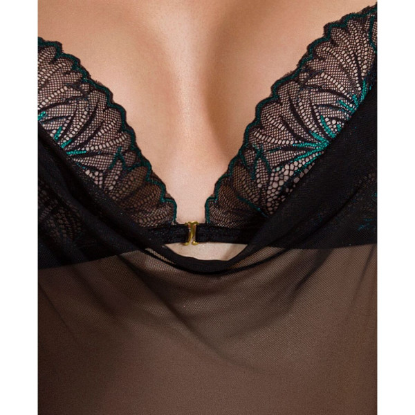 Сорочка Passion DELIENA CHEMISE L/XL black, стринги с заниженной талией, Passion (Польша) - IntimLand