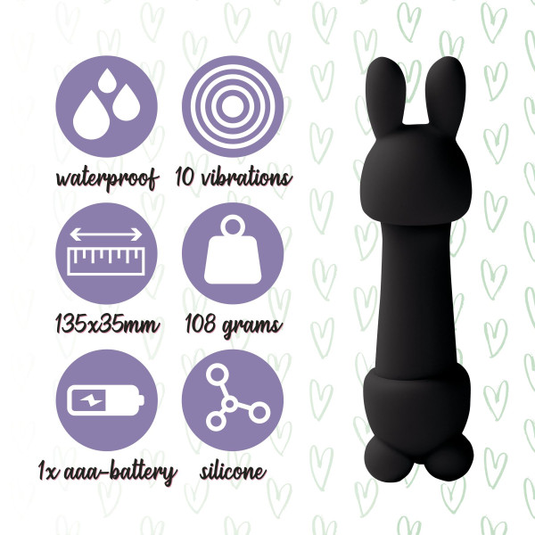 Мини-вибратор FeelzToys Mister Bunny Black с двумя насадками, FeelzToys (Нидерланды) - IntimLand