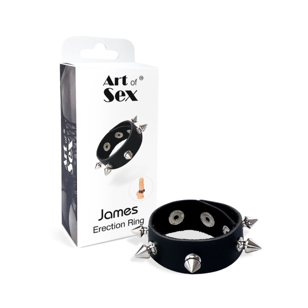 Эрекционное кольцо с шипами из натуральной кожи Art of Sex - James, цвет Черный, Art of Sex (Украина) - IntimLand