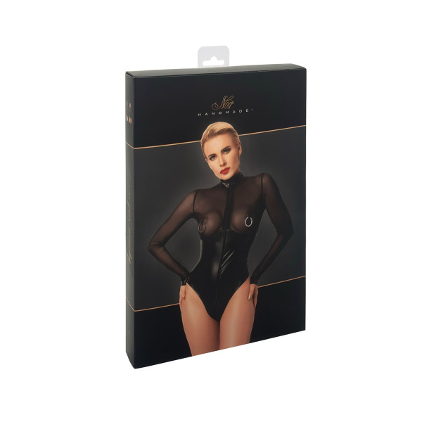 Боди Noir Handmade F321 Edge wetlook and mesh body with rings - S, Noir Handmade (Польща) - IntimLand