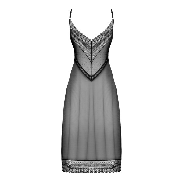 Полупрозрачная длинная сорочка Obsessive Estiqua chemise XS/S, черный, ассиметричный крой