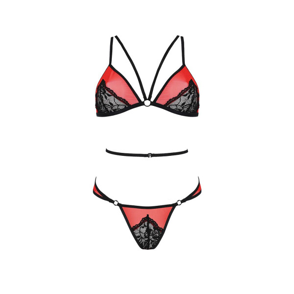 Комплект белья Passion PEONIA SET L/XL red, бра, трусики, Passion (Польша) - IntimLand