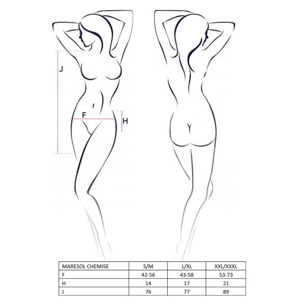 Прозрачная сорочка с открытой спиной Passion MARESOL CHEMISE XXL/XXXL, black, трусики, Passion (Польша) - IntimLand