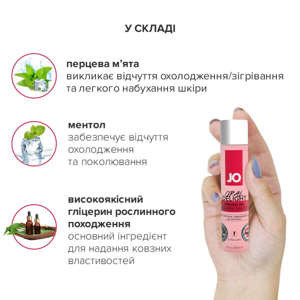 Гель для оральных ласк JO Oral Delight — Strawberry Sensation (30 мл), эффект холод-тепло, JO (США) - IntimLand