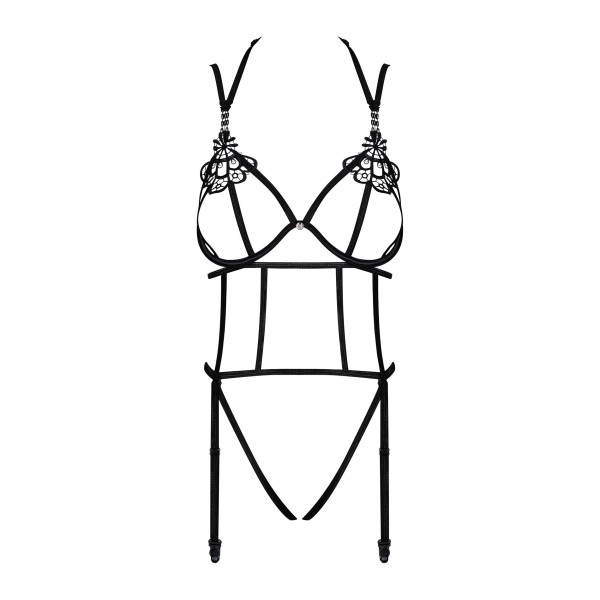 Боди из стреп с доступом Obsessive Badossa crotchless teddy S/M, черный, Obsessive (Польща) - IntimLand