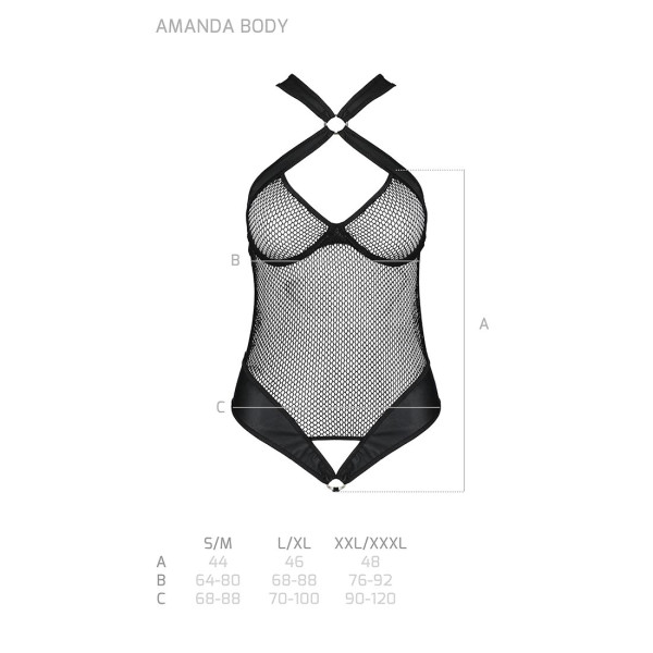 Сетчатый боди с халтером Passion Amanda Body XXL/XXXL, black, Passion (Польша) - IntimLand