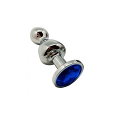 Металлическая анальна пробка Wooomy Lollypop Double Ball Metal Plug Blue S, диаметр 2,8 см, длина 8,