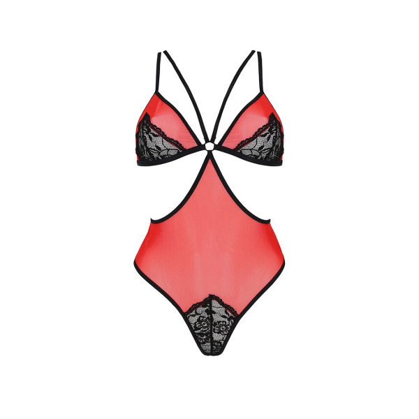 Полупрозрачное боди с кружевом Passion PEONIA BODY L/XL red, Passion (Польша) - IntimLand