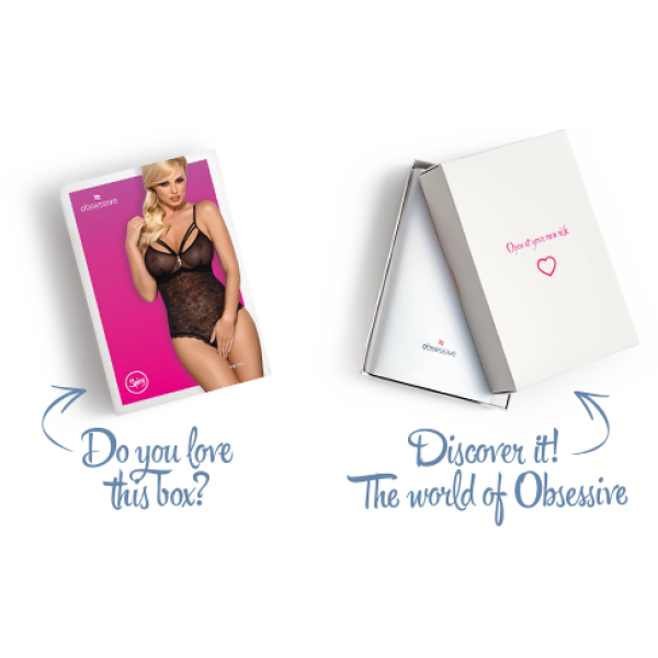 Кружевное боди с доступом 818-TED-1 teddy L/XL, черное, Obsessive (Польща) - IntimLand