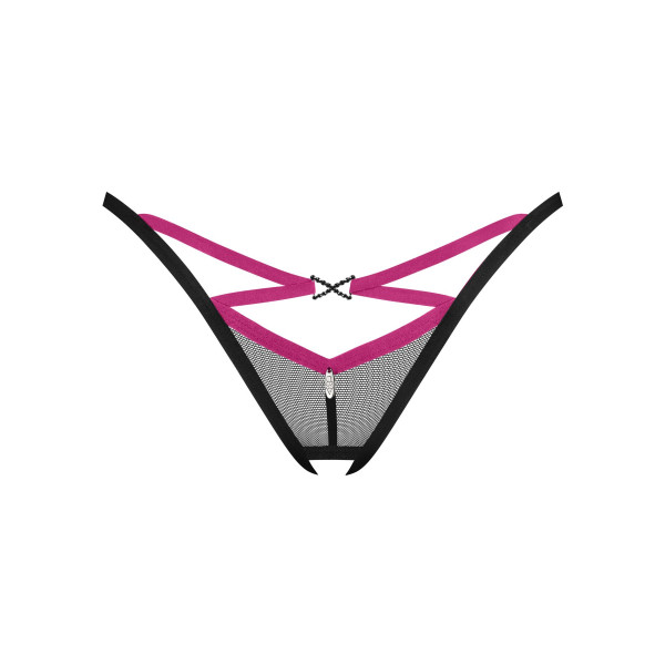 Трусики-стрінги Obsessive Novenes crotchless thong, M/L, сітка, стрепи, прикраса зі стразами, відкри