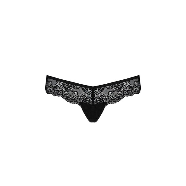 Мереживні трусики-танга з атласним бантиком Passion NAJA THONG L/XL, black