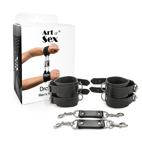 Наручники мужские Art of Sex - Handcuffs Dragons man из экокожи, цвет черный, Art of Sex (Украина) - IntimLand