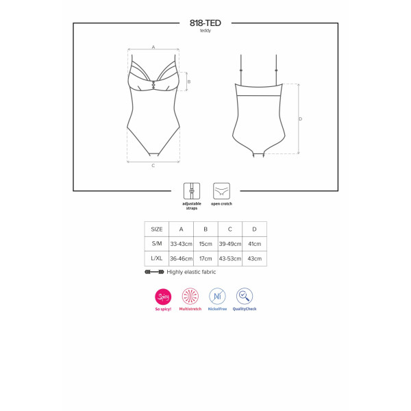 Кружевное боди с доступом 818-TED-1 teddy L/XL, черное, Obsessive (Польща) - IntimLand