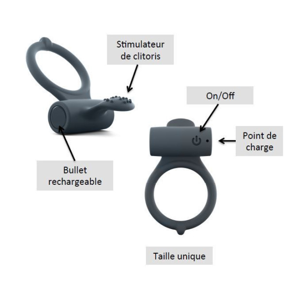 Эрекционное кольцо Dorcel Power Clit Plus с вибрацией, перезаряжаемое, с язычком со щеточкой, Dorcel (Франція) - IntimLand