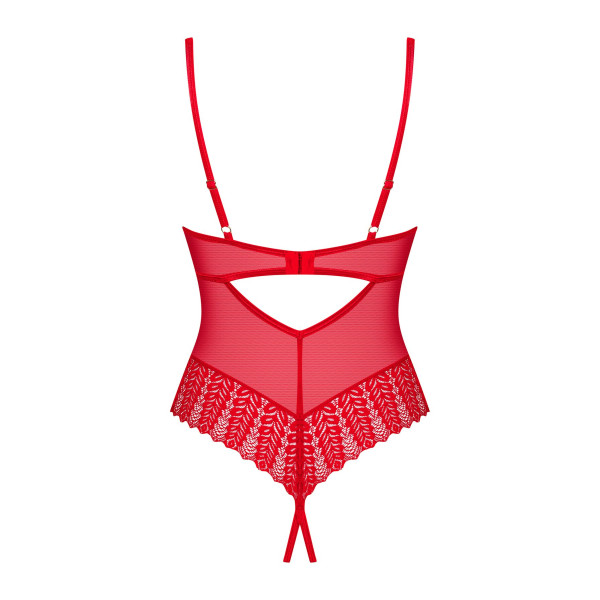 Боди с доступом Obsessive Ingridia crotchless teddy XL/2XL, красное, открытая грудь, Obsessive (Польща) - IntimLand
