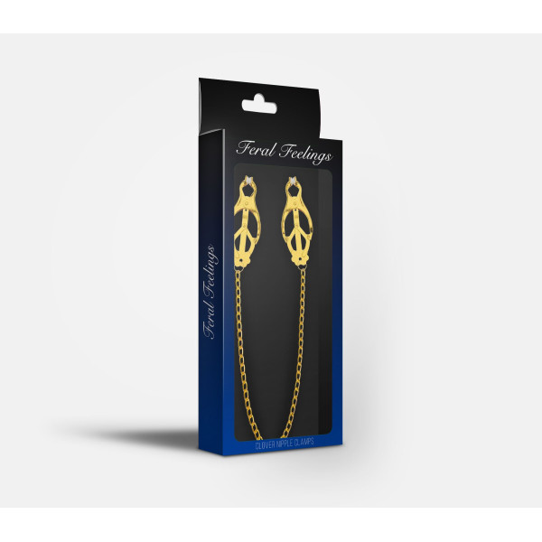 Зажимы для сосков с цепочкой Feral Feelings – Clover nipple clamps, золото/белый, Feral Feelings (Украина) - IntimLand