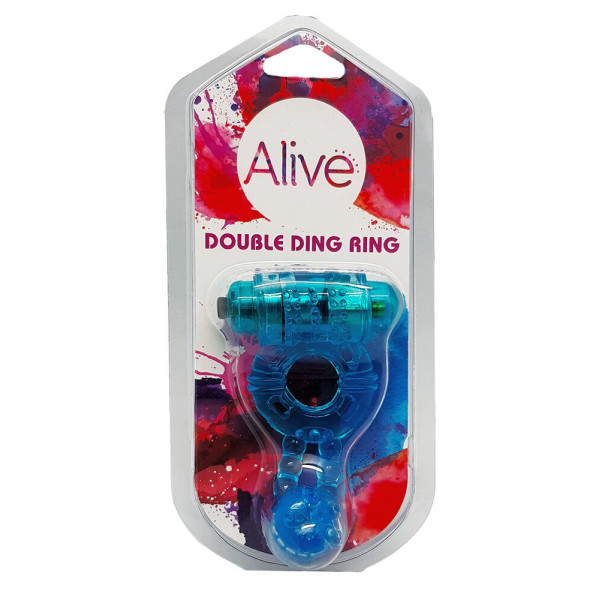 Эрекционное виброкольцо Alive: Double Ding Ring Blue, два мотора, Alive (Іспанія) - IntimLand
