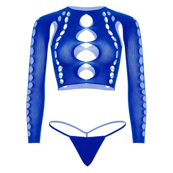 Комплект Leg Avenue Long sleeve crop top & string Royal Blue One Size, топ, стринги, Leg Avenue (США) - IntimLand