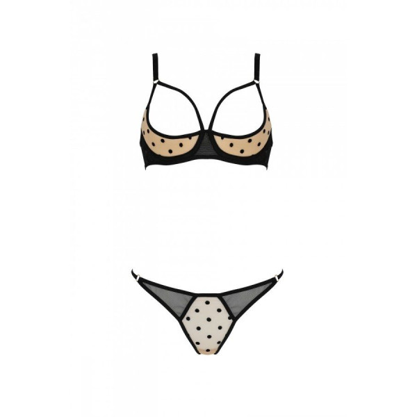 Эротический комплект Passion MARINA SET WITH OPEN BRA, S/M, beige, открытые чашки, Passion (Польша) - IntimLand