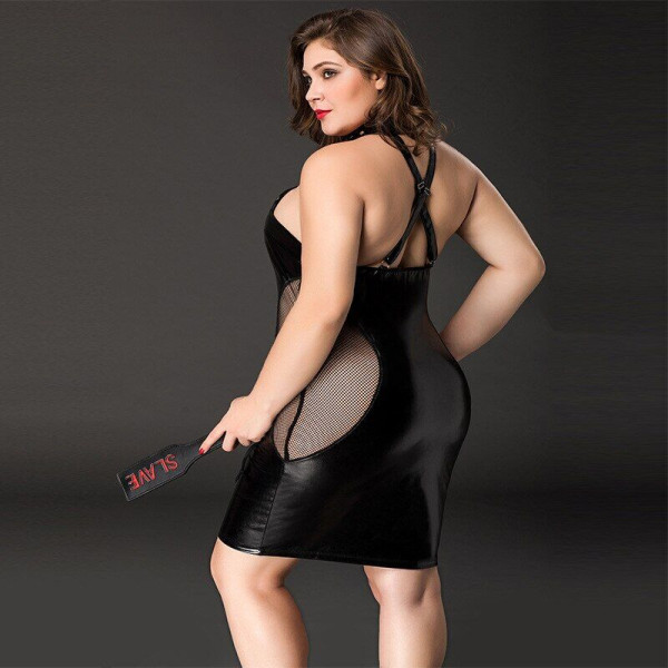 Эротическое платье JSY «Соблазнительная Мила» Plus Size Black, прозрачные вставки, стрепы, халтер, JSY (Китай) - IntimLand