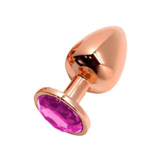 Металлическая анальная пробка Wooomy Tralalo Rose Gold Metal Plug Magenta L, диаметр 4 см, длина 9 с