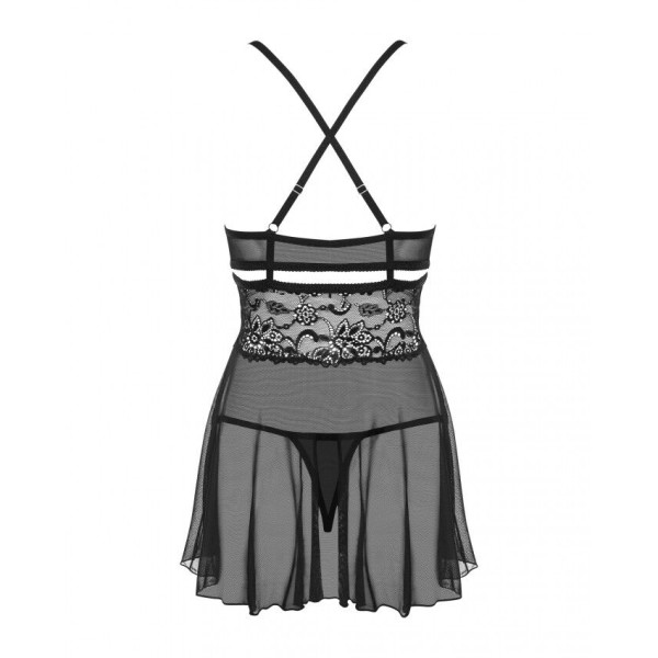 Эротический кружевной комплект с сеточкой Obsessive 838-BAB-1 babydoll & thong black XXL, черный, пе, Obsessive (Польща) - IntimLand