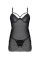 Пеньюар Passion DROSERA CHEMISE black, L/XL, кружевной лиф со стрепами, трусики в комплекте, Passion (Польша) - IntimLand