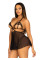 Сорочка беби-долл с открытыми чашками Leg Avenue Lace and mesh babydoll & panty Black M, стринги, Leg Avenue (США) - IntimLand