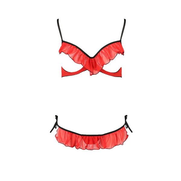 Комплект белья Passion Exclusive CHERRY SET OpenBra S/M, red, открытый лиф, трусики-юбочка, Passion (Польша) - IntimLand