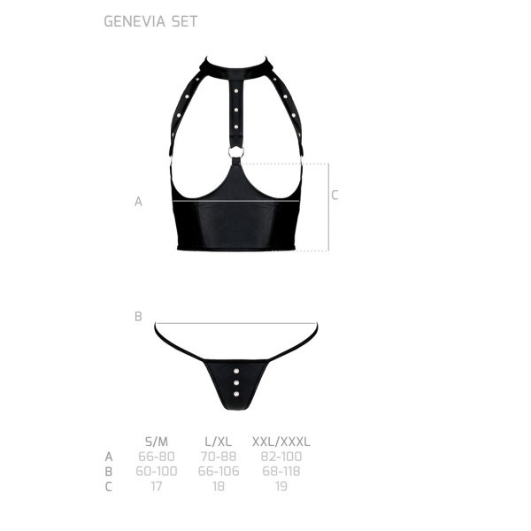 Комплект белья с открытой грудью Passion GENEVIA SET WITH OPEN BRA S/M black, корсет, стринги, Passion (Польша) - IntimLand