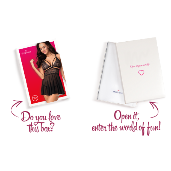 Эротический кружевной комплект с сеточкой Obsessive 838-BAB-1 babydoll & thong black XXL, черный, пе, Obsessive (Польща) - IntimLand