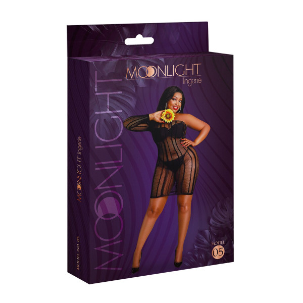 Платье-бодистокинг Moonlight Plus Model 05 XL-XXXL Black, закрытое одно плечо и рукав, Moonlight (Испания) - IntimLand