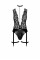 Боди Noir Handmade F297 Libido Deep-V bodysuit with collar, pearl chain and garter - L, Noir Handmade (Польща) - IntimLand