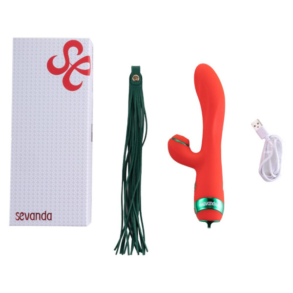 Вибратор-кролик с флоггером LOCKINK SEVANDA Whip Vibrating Massage Wand - Red & Green, LOCKINK - IntimLand