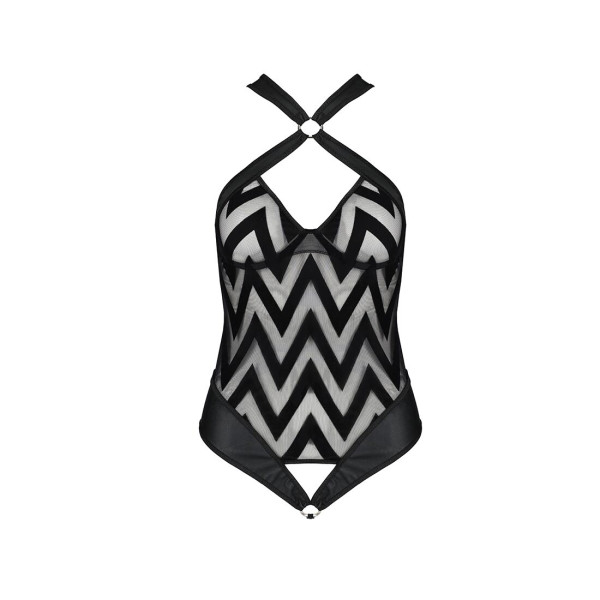 Сетчатый боди с халтером и ритмичным рисунком Passion Hima Body S/M, black, Passion (Польша) - IntimLand