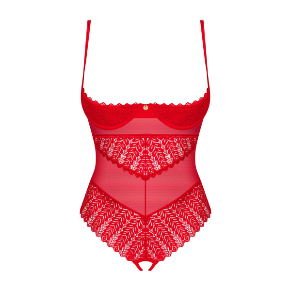 Боди с доступом Obsessive Ingridia crotchless teddy XL/2XL, красное, открытая грудь, Obsessive (Польща) - IntimLand