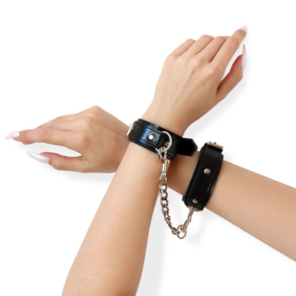 Набор BDSM Art of Sex - Emoji, наручники и поножи, экокожа, черный, Art of Sex (Украина) - IntimLand