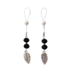 Украшения с бусинами и листиком для сосков Art of Sex – Nipple Jewelry Leaf, черные