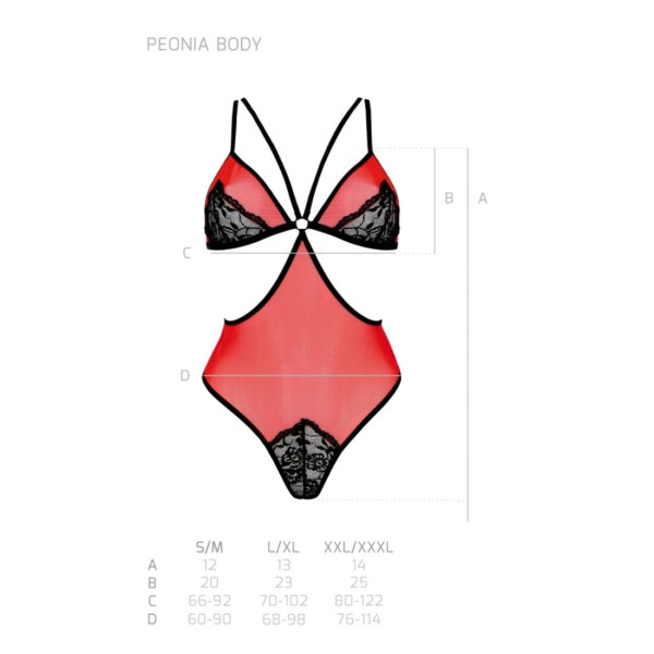 Полупрозрачное боди с кружевом Passion PEONIA BODY XXL/XXXL red, Passion (Польша) - IntimLand