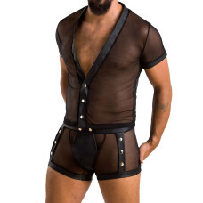 Комплект сетчатого мужского белья Passion 052 SET MICHAEL XXL/XXXL black, рубашка, боксеры, заклепки