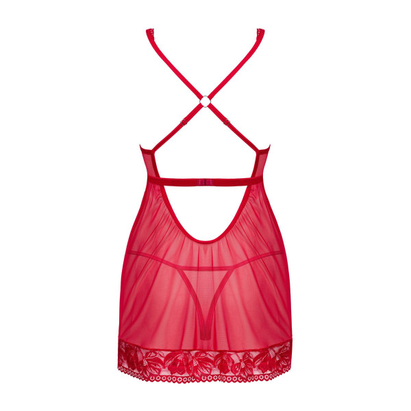 Прозрачная сорочка бэби-долл Obsessive Lacelove babydoll & thong XL/2XL Red, кружево, стринги, Obsessive (Польща) - IntimLand