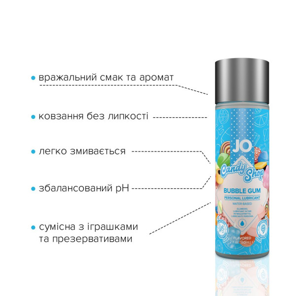 Лубрикант на водной основе JO H2O — Candy Shop — Bubblegum (60 мл) без сахара и парабенов, JO (США) - IntimLand