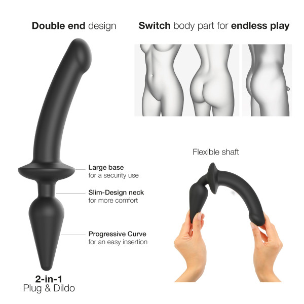 Анальная пробка с дилдо 2в1 Strap-On-Me SWITCH PLUG-IN DILDO Black S, диаметр 3,3/2,9 см, Strap-On-Me (Франция) - IntimLand