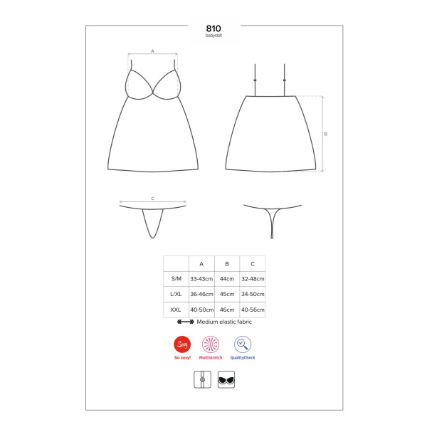 Сатиновый пеньюар с кружевом Obsessive 810-BAB-2 babydoll & thong S/M, белый, пеньюар, танга, Obsessive (Польща) - IntimLand