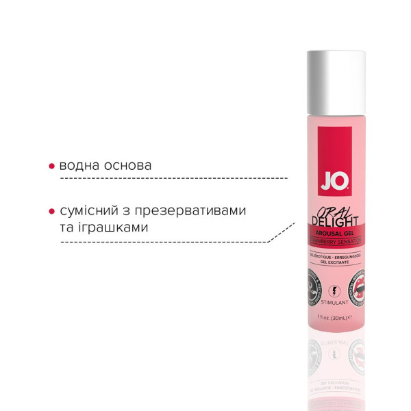 Гель для оральных ласк JO Oral Delight — Strawberry Sensation (30 мл), эффект холод-тепло, JO (США) - IntimLand