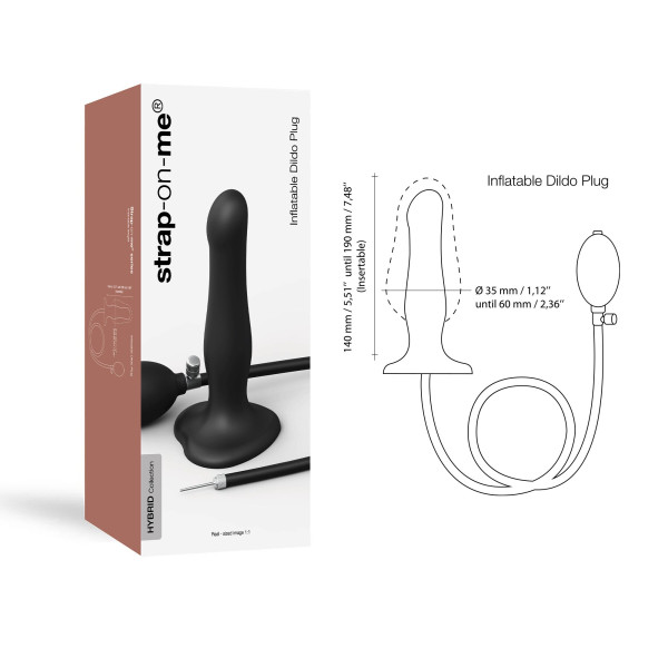 Надувной фаллоимитатор Strap-On-Me INFLATABLE DILDO PLUG - NOIR, шарик внутри, диаметр до 6 см, Strap-On-Me (Франция) - IntimLand