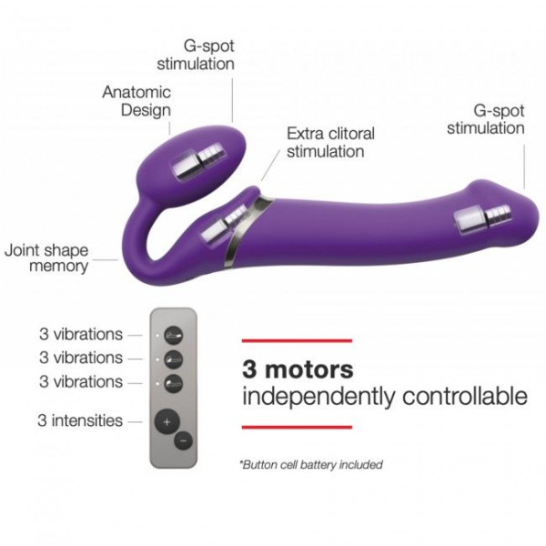 Безремневой страпон с вибрацией Strap-On-Me Vibrating Violet XL, диам. 4,7см, пульт ДУ, регулируемый, Strap-On-Me (Франция) - IntimLand