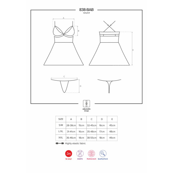 Эротический кружевной комплект с сеточкой Obsessive 838-BAB-1 babydoll & thong black XXL, черный, пе, Obsessive (Польща) - IntimLand