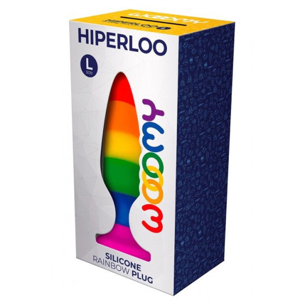 Силиконовая анальная пробка Wooomy Hiperloo Silicone Rainbow Plug L, диаметр 3,9 см, длина 13,1 см, Wooomy (Испания) - IntimLand